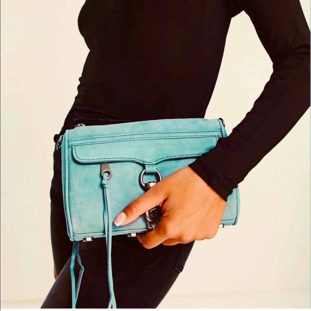 Rebecca Minkoff Teal mini Mac Silver buckle crossbody shoulder purse